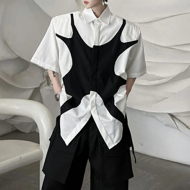 Contrast Solid Color Patchwork Shirt