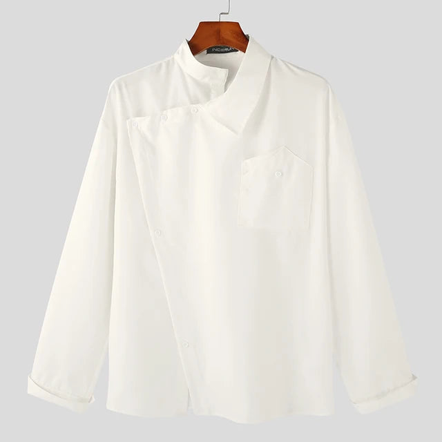 Solid Irregular Stand Collar Shirt