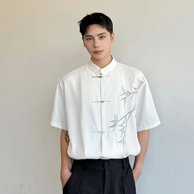 Chinese Style Embroidery Solid Color Shirt