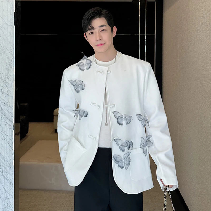 Butterfly Solid Knot Button Collarless Blazer