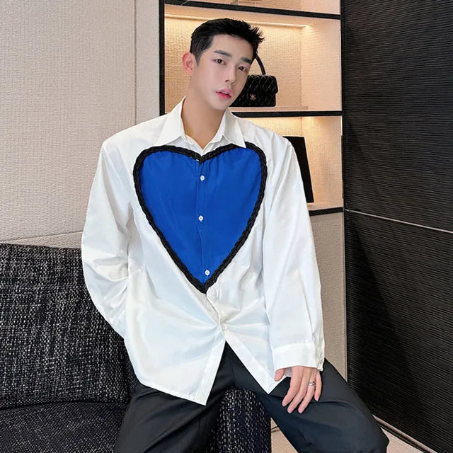 White Blue Heart Single Breasted Shirt