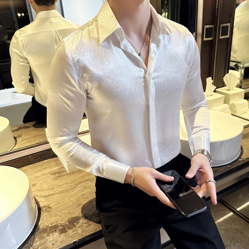 Glossy Anti-Wrinkle Slim-Fit Shirt