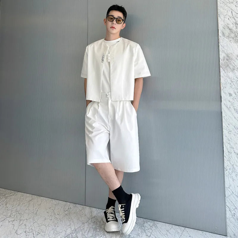 Casual Round Collar Solid Shorts Set