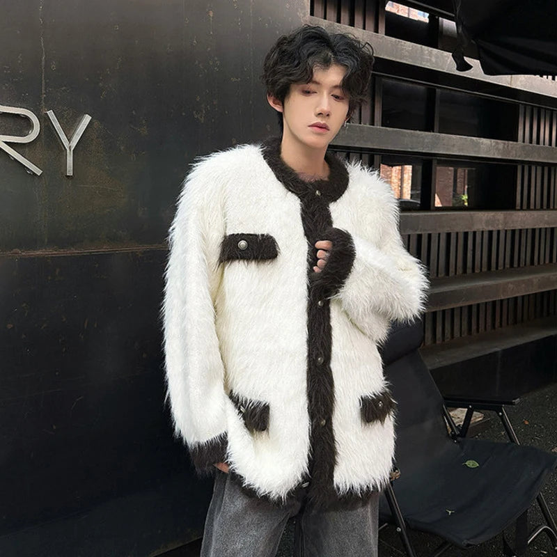 Knitting Round Collar Multi Pocket Cardigan