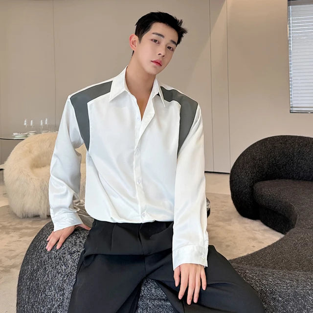 Patchwork Contrast Color Single Breasted Shirt