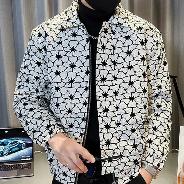 Floral Print Zippered Men's Jacket