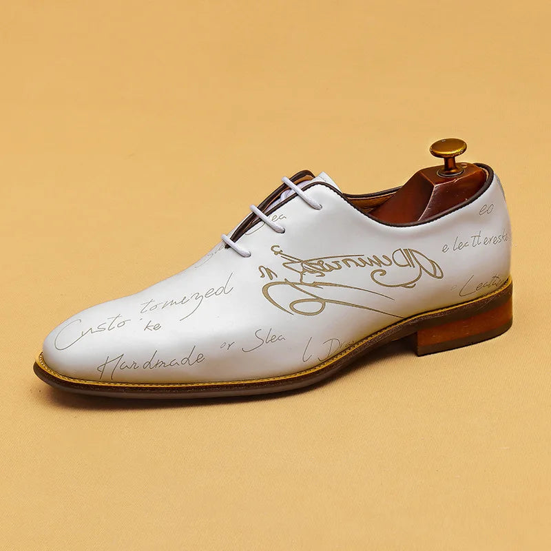 Italic Letter Pattern Leather Men's Shoes
