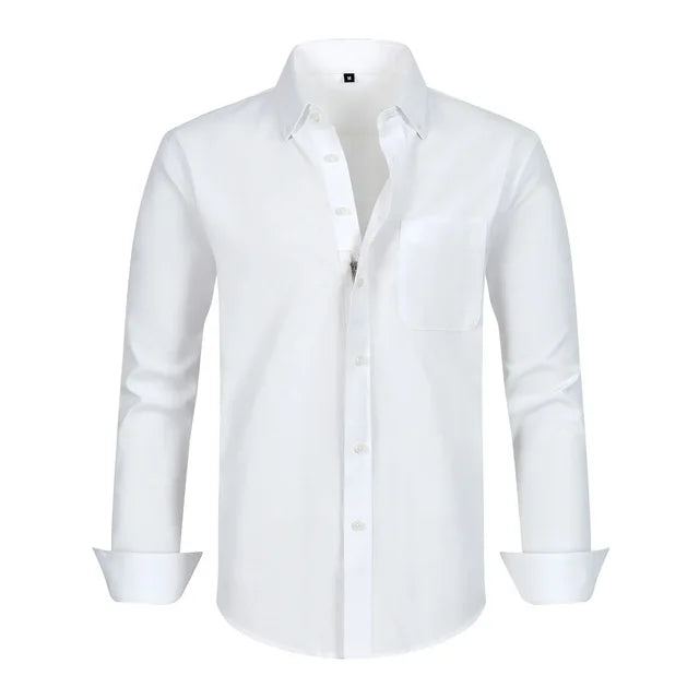 Solid Casual Zipper Fake Buttons Shirt