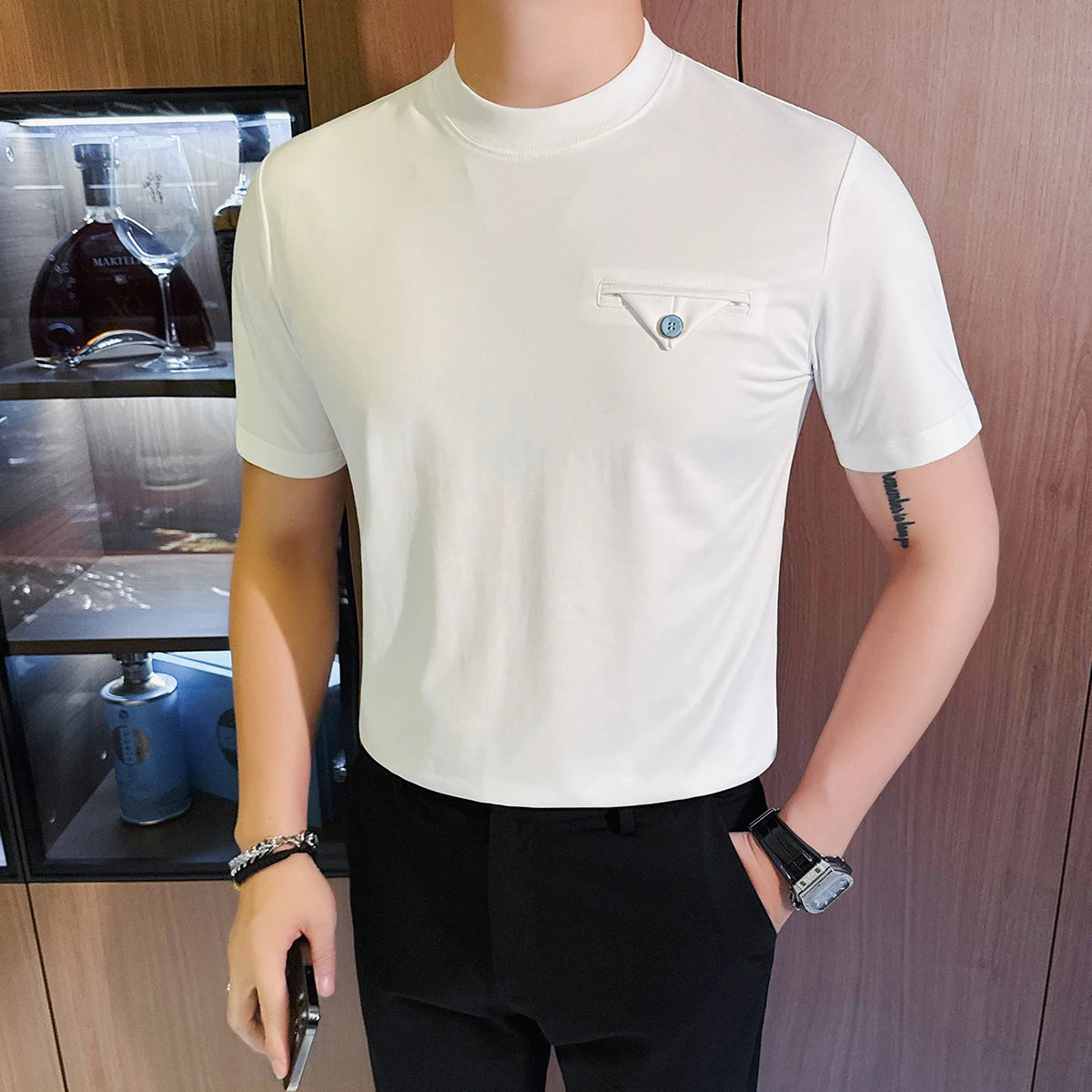 Chest Pocket Design Round Neck T-Shirt