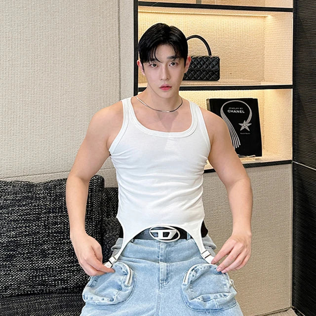 Irregular Hem Metal Buckle Tank Top