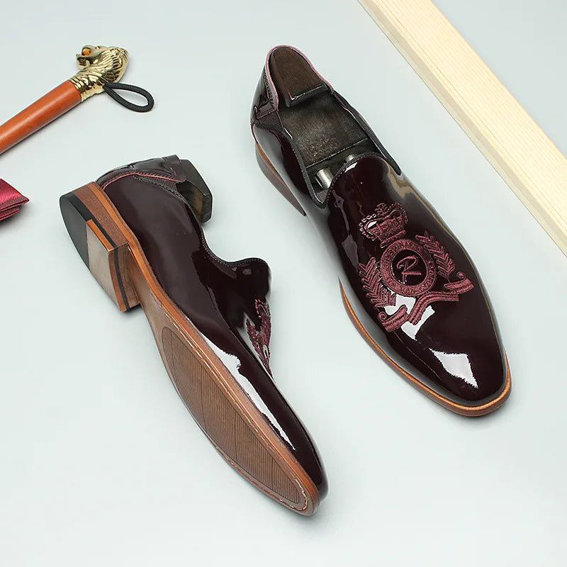 Shiny Lux Embroidery Leather Loafers