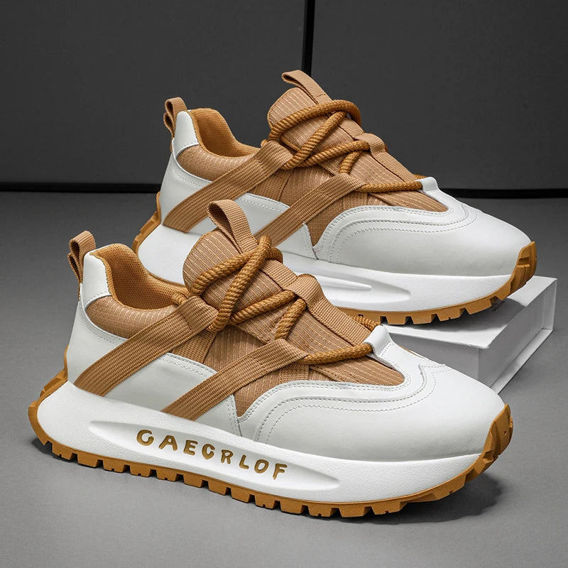 Casual Patchwork Leather Height-Increasing Chunky Sneakers