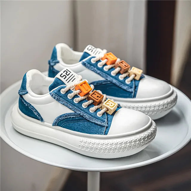 Letter Blocks Lace-Up Canvas Sneakers