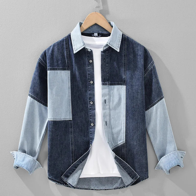 Patchwork Retro Long Sleeve Denim Shirt