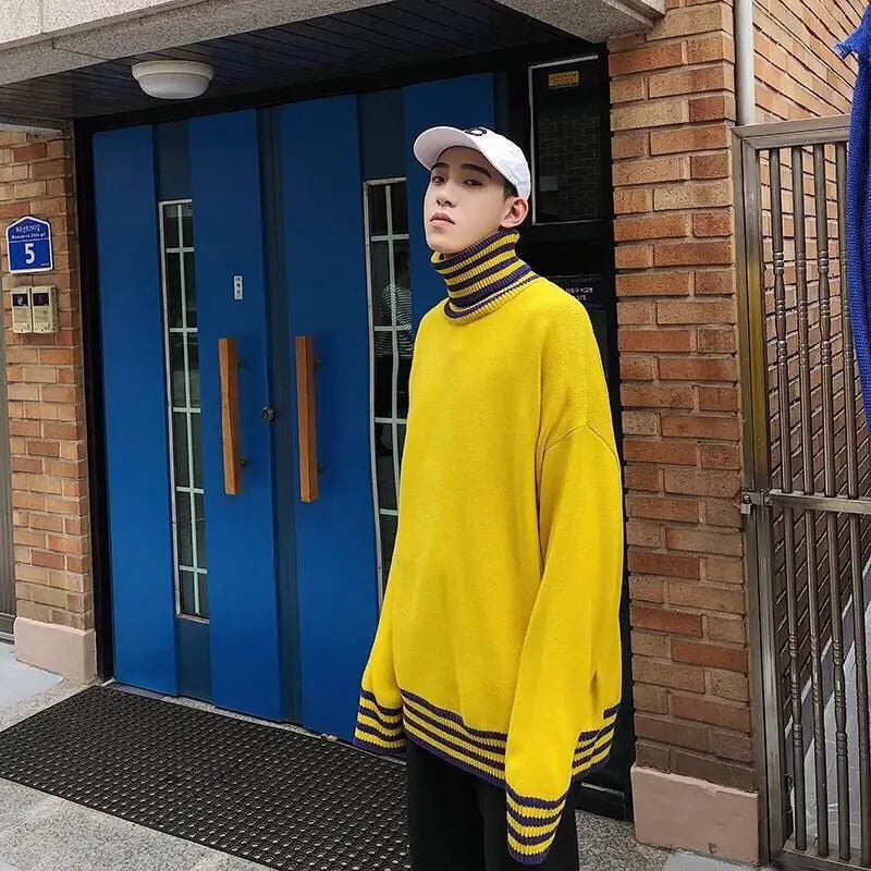 Knitted Striped Turtleneck Loose Sweater