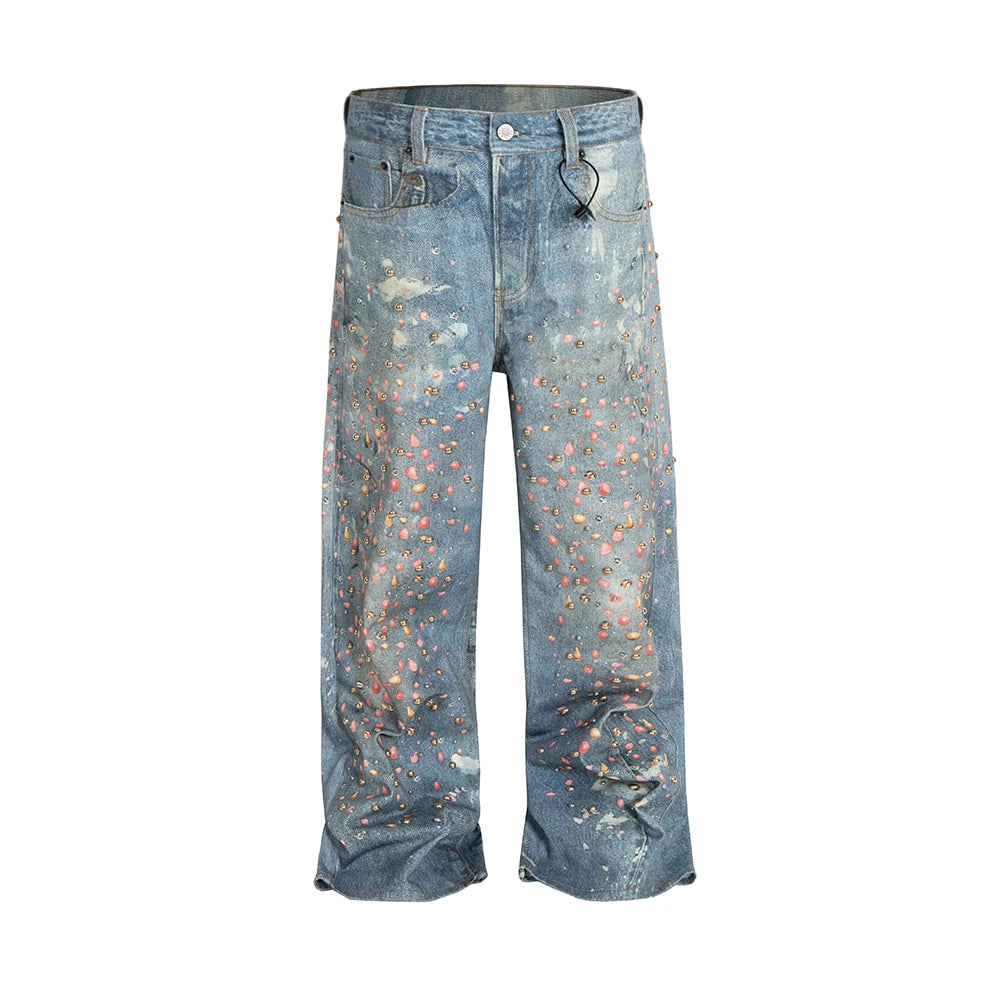 Washed Distressed Beads Decor Jeans