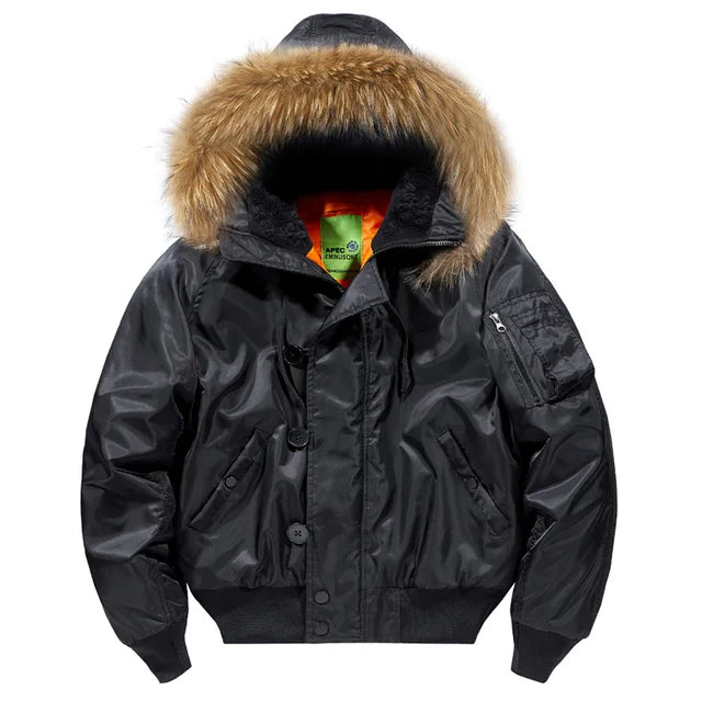 Padded Fur Hooded Bomber Jacket