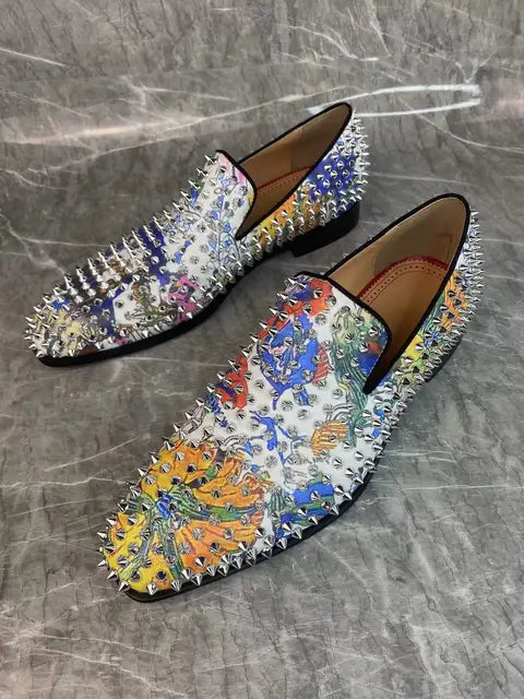 Colorful Printing Rivet Genuine Leather Loafers