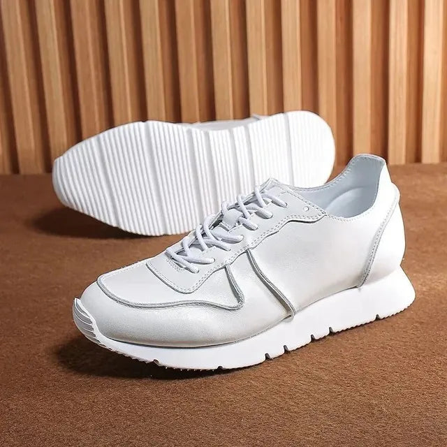 White Genuine Leather Lace-Up Sneakers