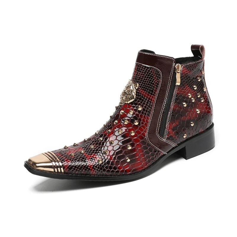 Glam Rock Snakeskin Gold Rivets Boots