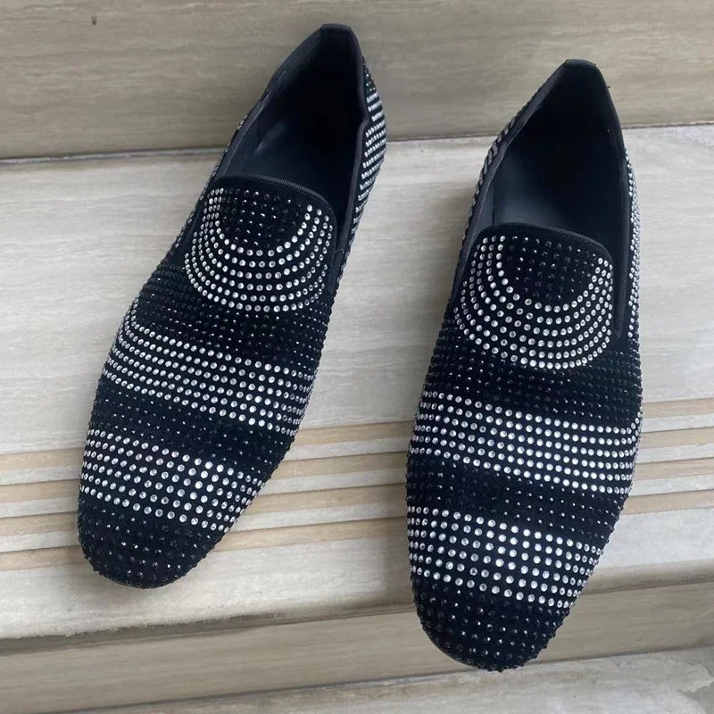 Black And White Mixed Colors Rhinestone Loafers