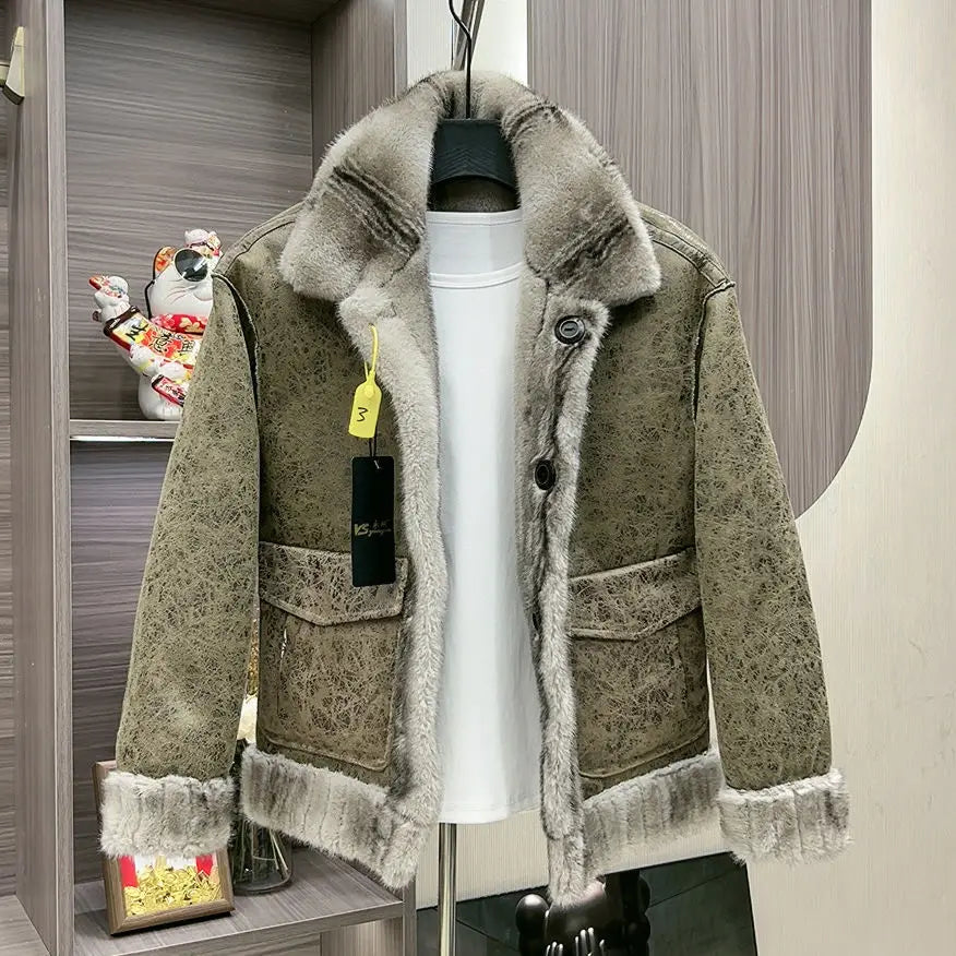 Warm Spliced Fur Leather Solid Jacket