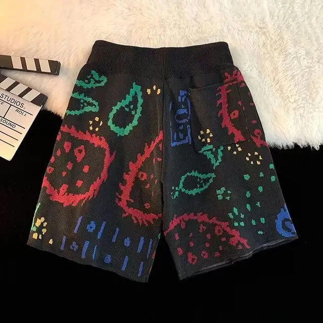 Geometric Knitted Mid Waist Shorts