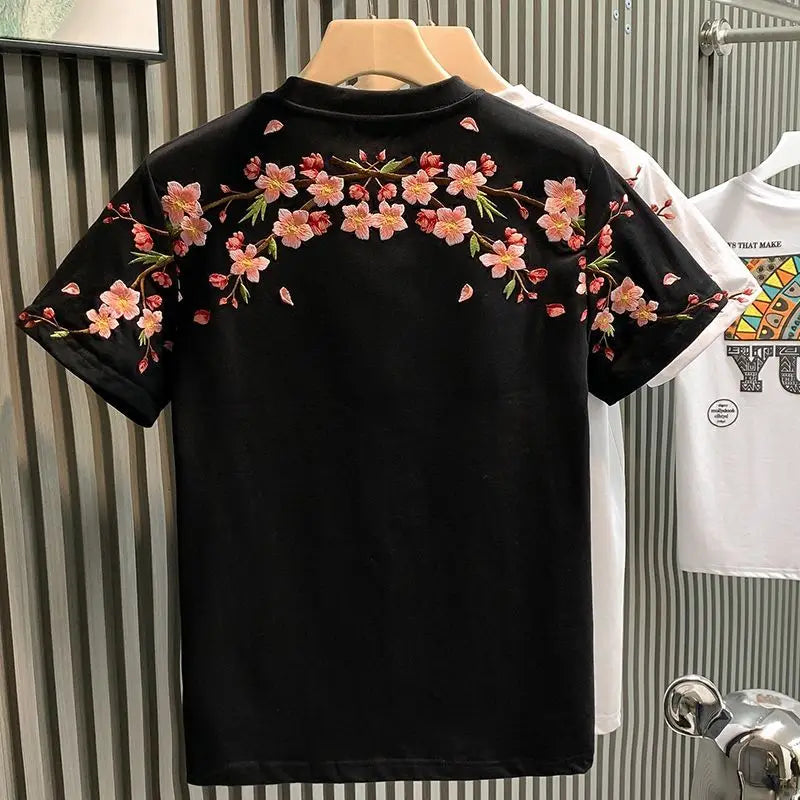 Floral Embroidery Cotton Polyester T-Shirt