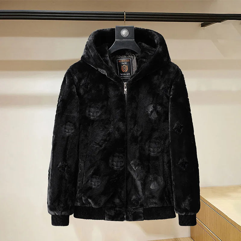 Hooded Fluffy Embossed Fur Jacket