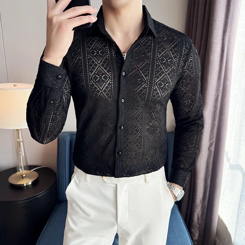 Jacquard Lace Long Sleeved Slim-Fit Shirt