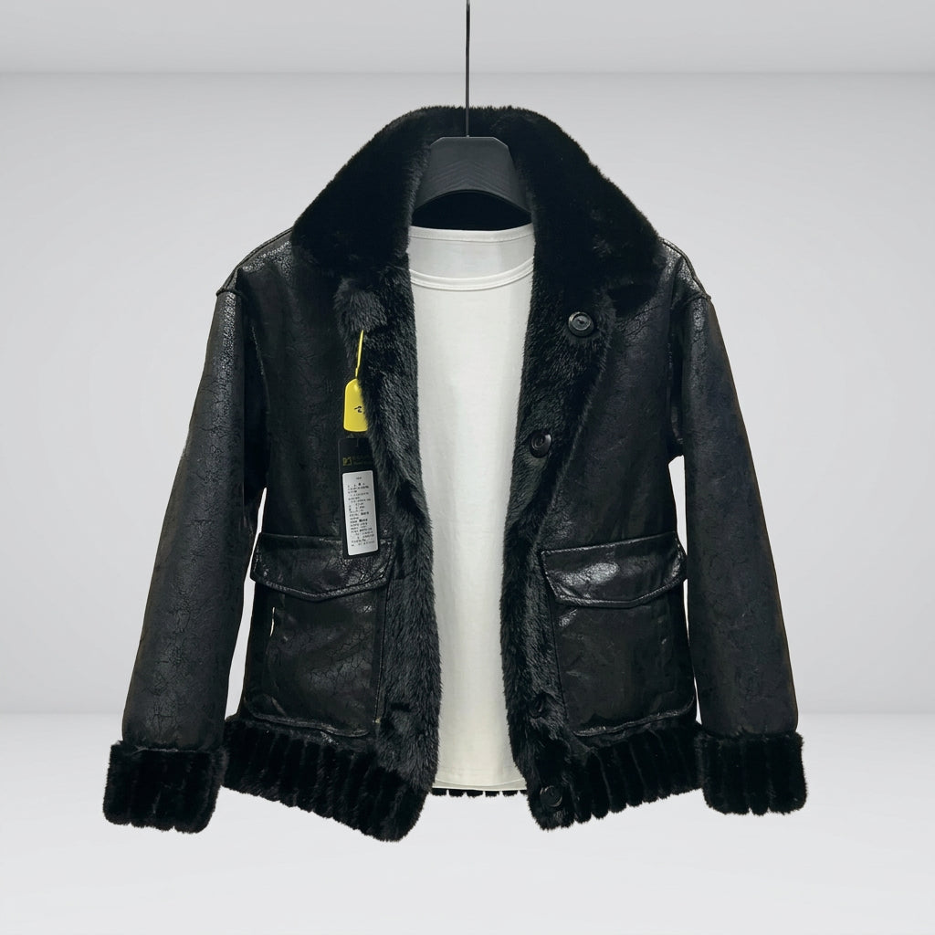 Warm Spliced Fur Leather Solid Jacket