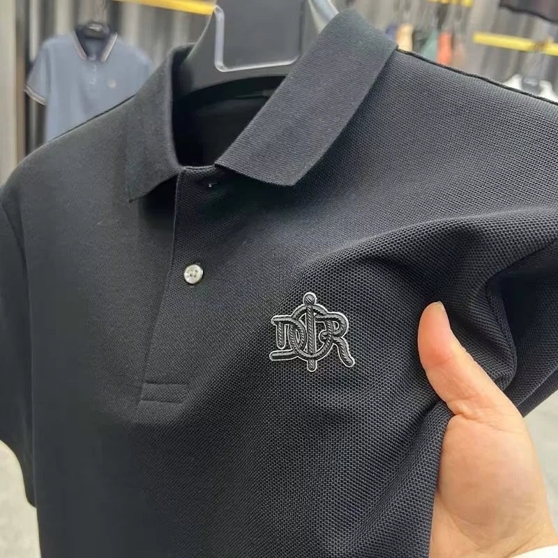 Letter Embossed Casual Polo Shirt