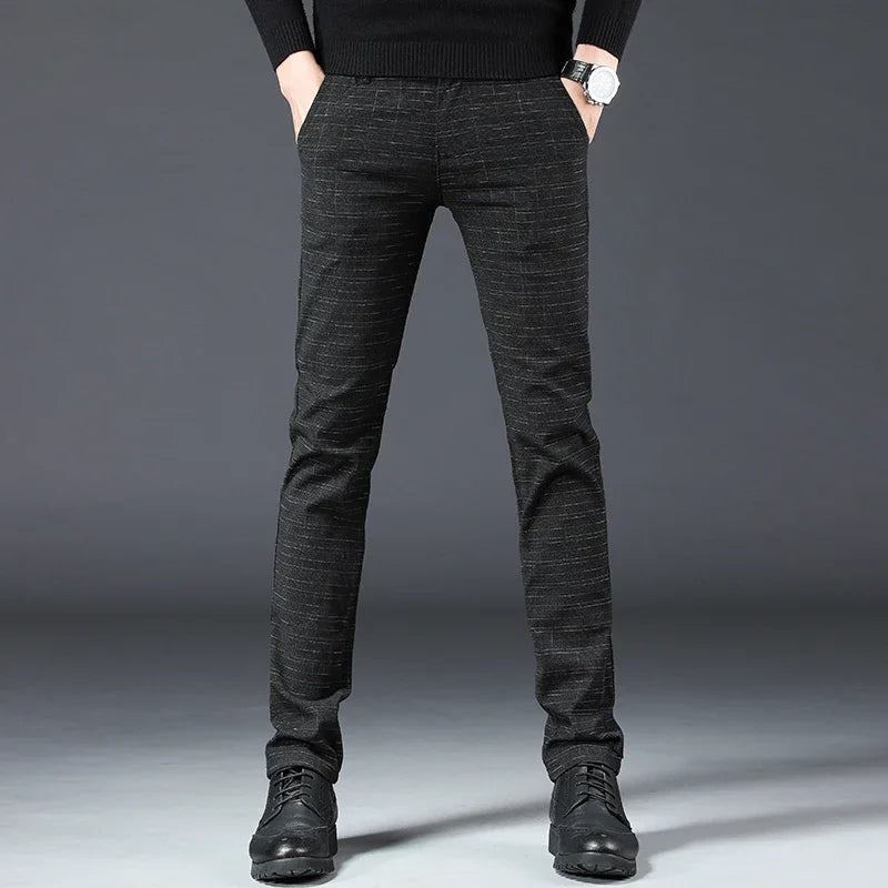 Plaid Straight Fashionable Slim Trousers