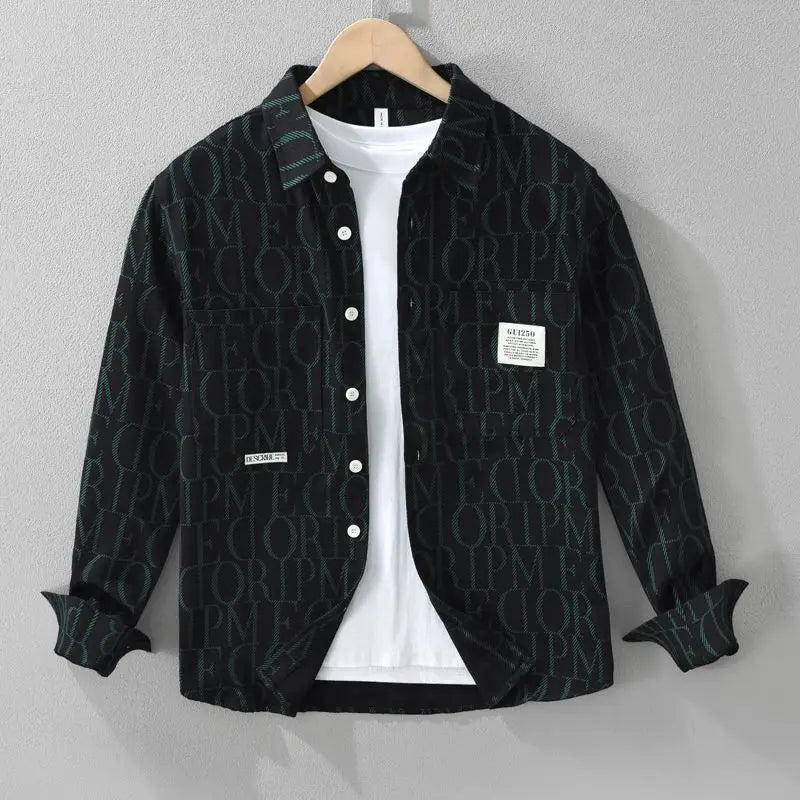 Full Letter Pattern Long-Sleeve Shirt