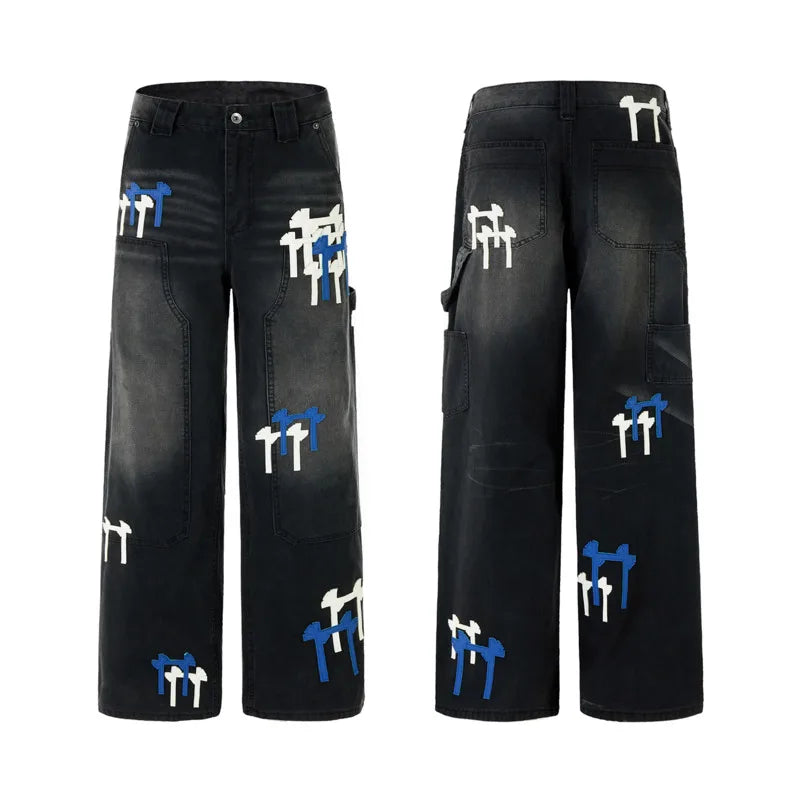 Colorblock Patchwork Washed Denim Jeans