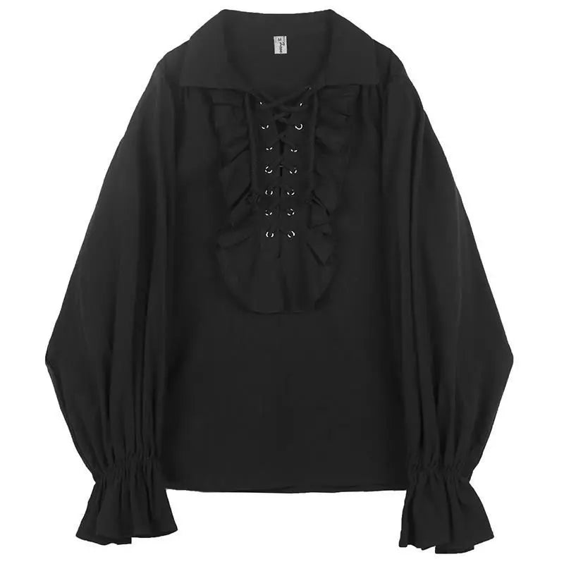 Lace Up Ruffled Flare-Sleeve Shirt