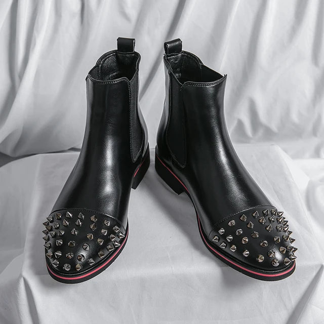 Rivets Decoration Leather Chelsea Boots