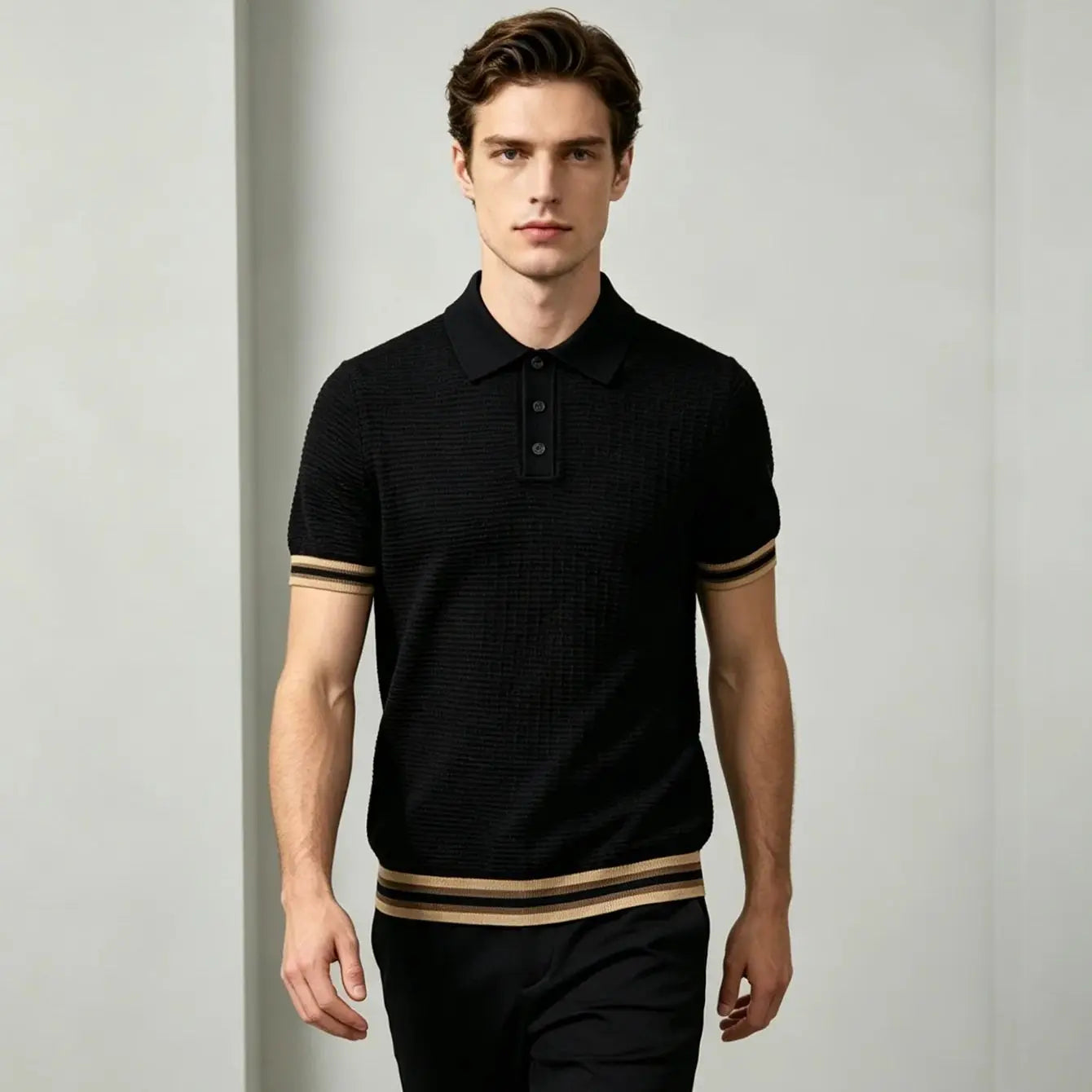 Brown Edge Line Buttoned Polo Shirt