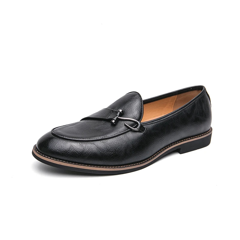 Hook Appliques Solid Leather Loafers