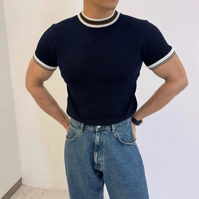 Line Round Neck Casual Pullover T-Shirt