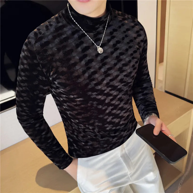 Geometric Slim-Fit Mock Neck T-Shirt