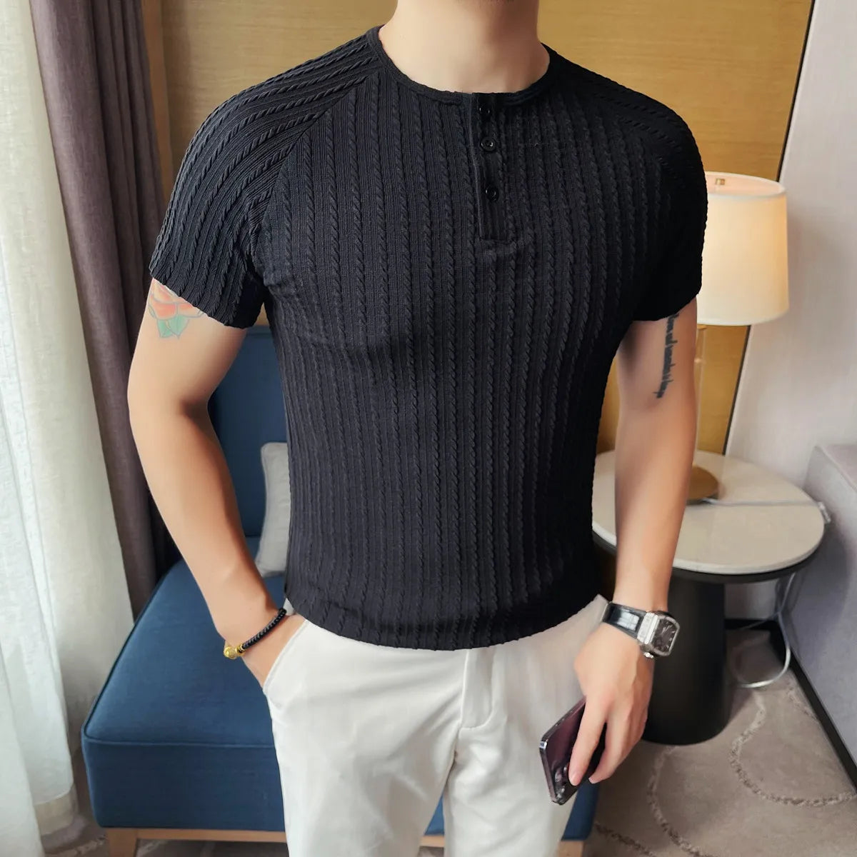 Summer Knitted Button Casual T-Shirt