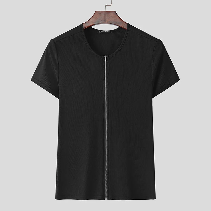 Solid Texture Zipper Design T-Shirt