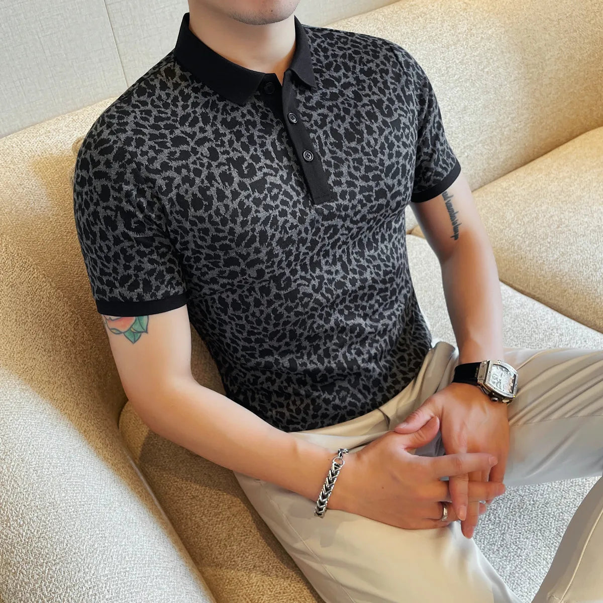 British Style Leopard SLim Fit Polo Shirt