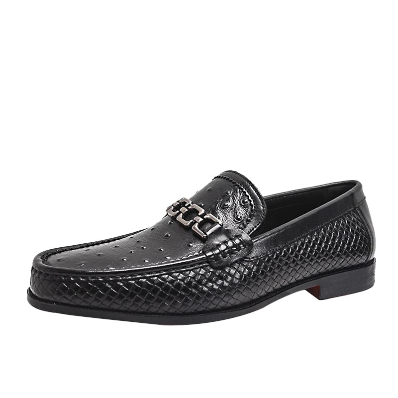Chain Metal Appliques Genuine Leather Loafers