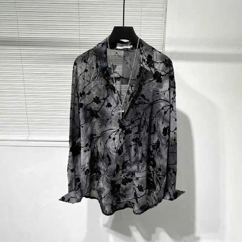 Black-Grey Tree Print Shirt