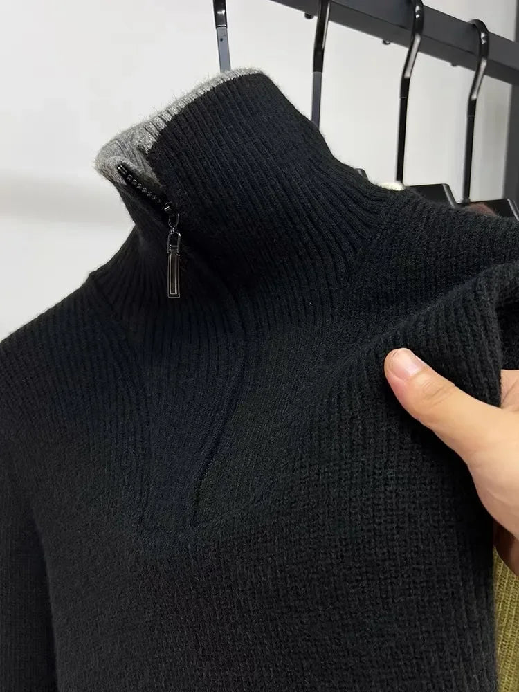 Two Tone Thickened Half Zip Sweater