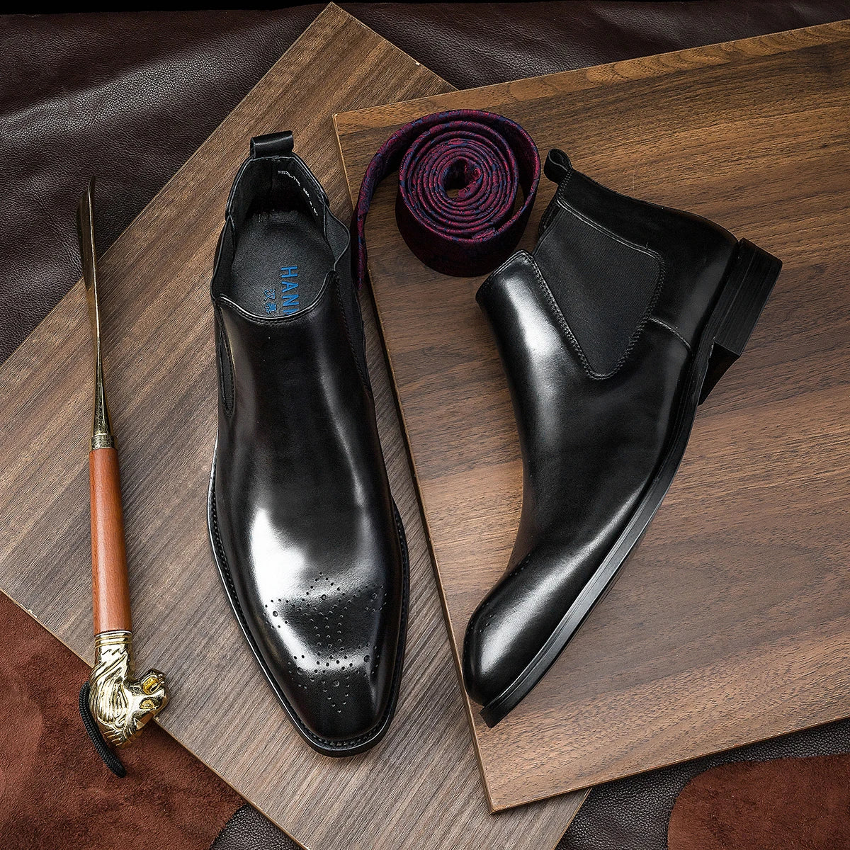 Elegant Solid Leather Chelsea Boots