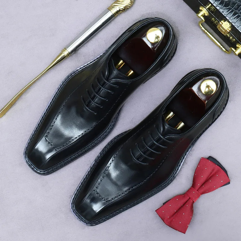Square Toe Wide Leather Oxfords Shoes