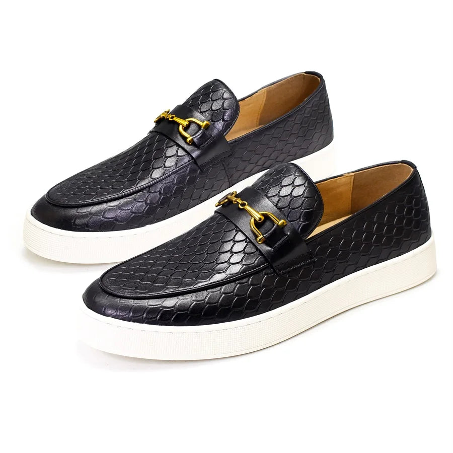 Snakeskin Metal Appliques Retro Loafers
